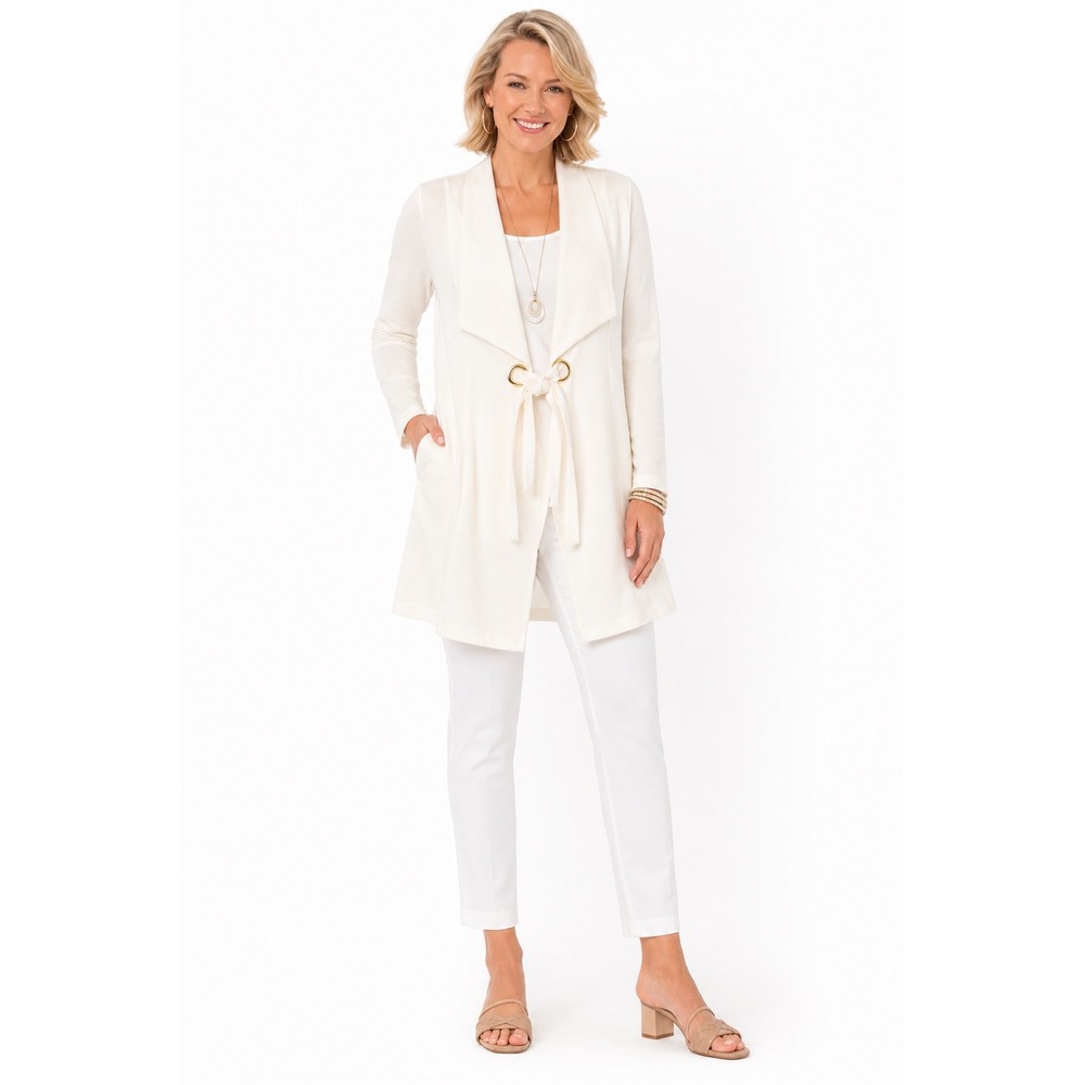 Chicos Travelers Tie Front Jacket 0P Antique White Modal Blend Cardigan NWT